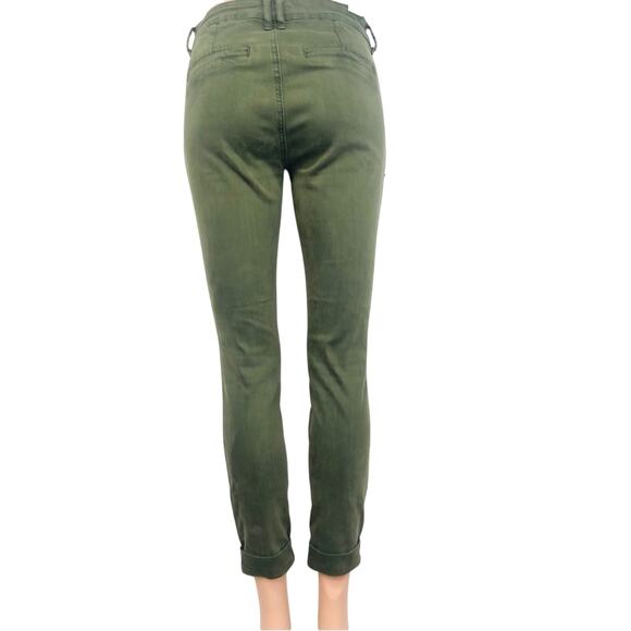 Cosmic Blue Love Olive Green High Waist Ankle Length Cuffed Pants Side Pockets - Picture 2 of 16
